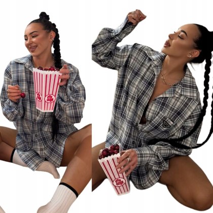 Luźna koszula flanelowa bawełniana w kratę niebieska oversize La Milla