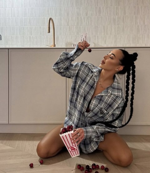 Luźna koszula flanelowa bawełniana w kratę niebieska oversize La Milla