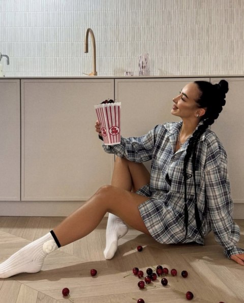 Luźna koszula flanelowa bawełniana w kratę niebieska oversize La Milla