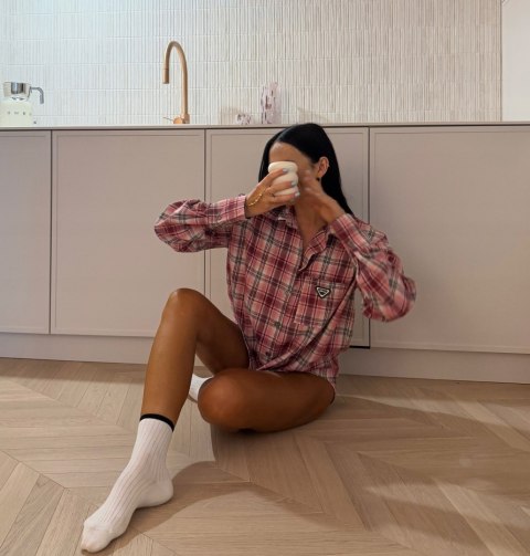 Luźna koszula flanelowa bawełniana w kratę różowa czerwona La Milla