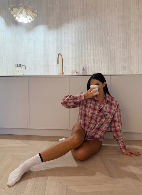 Luźna koszula flanelowa bawełniana w kratę różowa czerwona La Milla