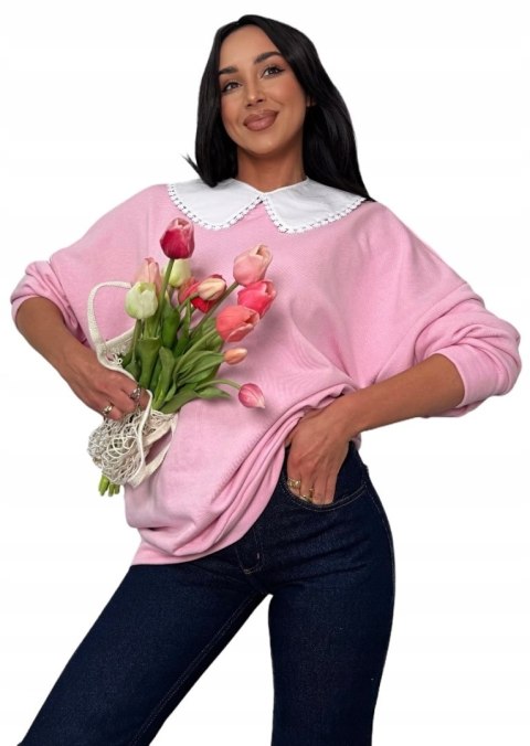 Luźna różowa bluza oversize z kołnierzem bawełniana La Milla