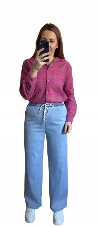 Spodnie jeansowe z gumką wide leg prosta nogawka niebieskie M.Sara L