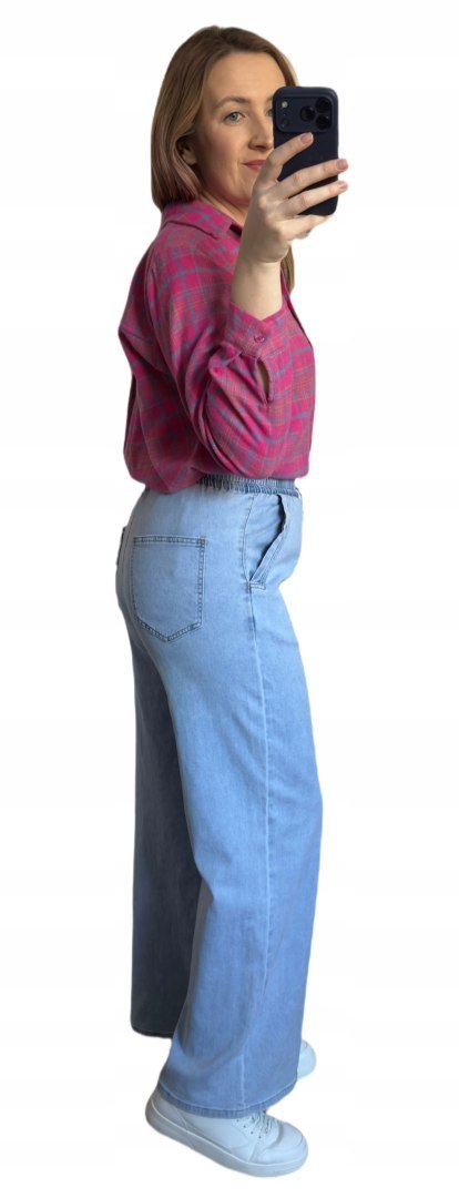 Spodnie jeansowe z gumką wide leg prosta nogawka niebieskie M.Sara M