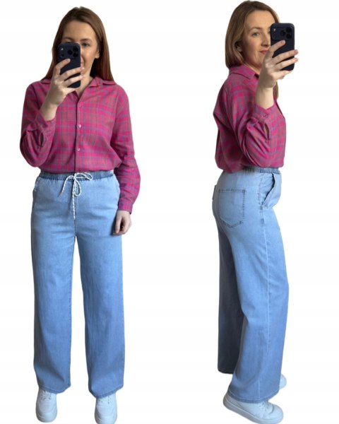 Spodnie jeansowe z gumką wide leg prosta nogawka niebieskie M.Sara S