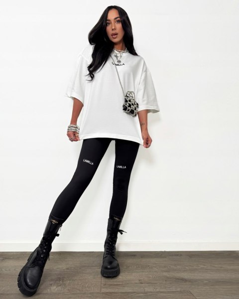 T-shirt biały bawełniany oversize luźny haft La Milla