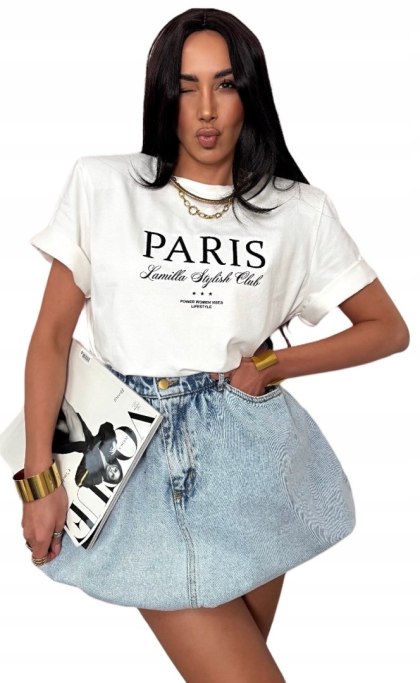 T-shirt biały wiskoza poduszki Paris haft La Milla