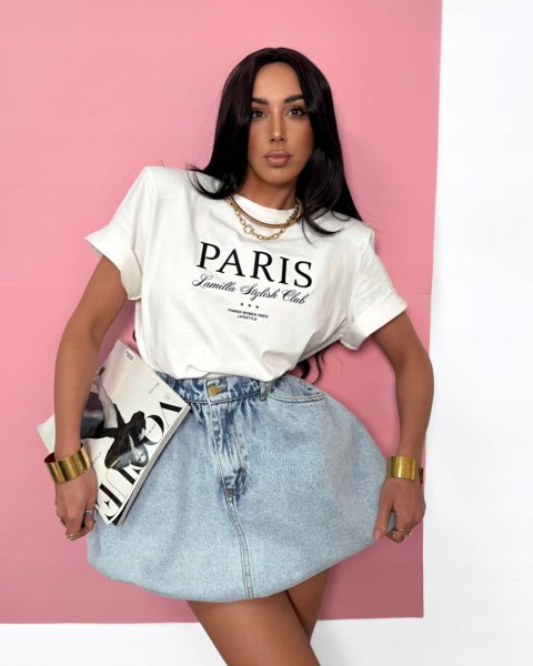 T-shirt biały wiskoza poduszki Paris haft La Milla