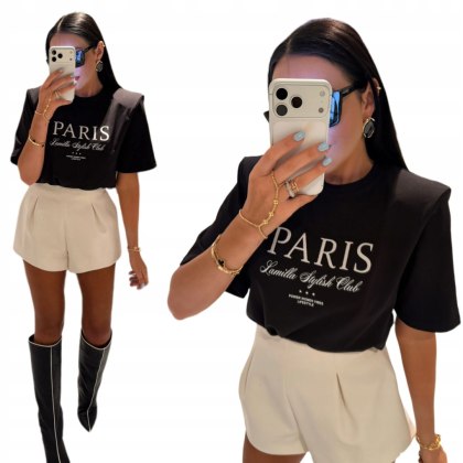 T-shirt czarny wiskoza poduszki Paris haft La Milla