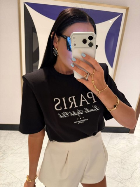 T-shirt czarny wiskoza poduszki Paris haft La Milla