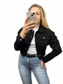 Czarna jeans krótka kurtka jeansowa katana bomberka guziki M. Sara XL
