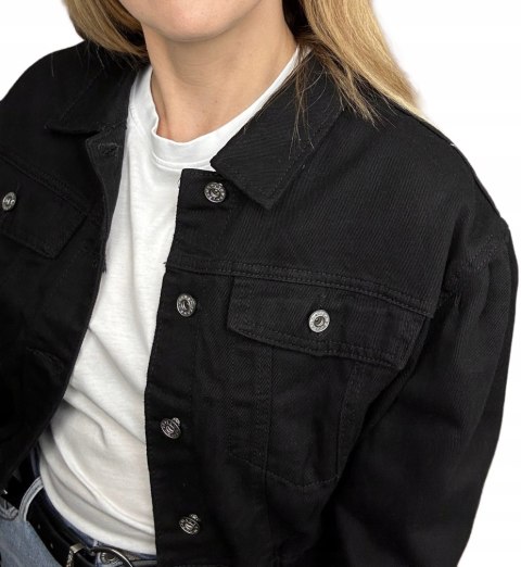 Czarna jeans krótka kurtka jeansowa katana bomberka guziki M. Sara XL Czarna jeans krótka kurtka jeansowa katana bomberka guziki M. Sara XL