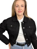 Czarna jeans krótka kurtka jeansowa katana bomberka guziki M. Sara XL