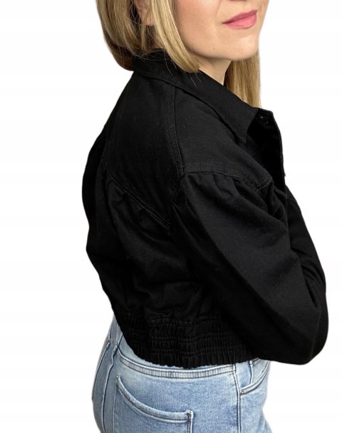 Czarna jeans krótka kurtka jeansowa katana bomberka guziki M. Sara XL Czarna jeans krótka kurtka jeansowa katana bomberka guziki M. Sara XL