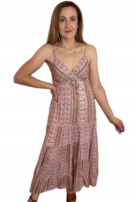Luźna sukienka maxi długa na ramiączkach boho kwiaty lato zakładka XL/XXL Luźna sukienka maxi długa na ramiączkach boho kwiaty lato zakładka XL/XXL