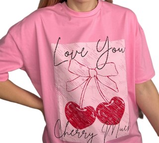 Luźny oversize t-shirt koszulka bawełniana cherry wisienki The Fancy M L XL