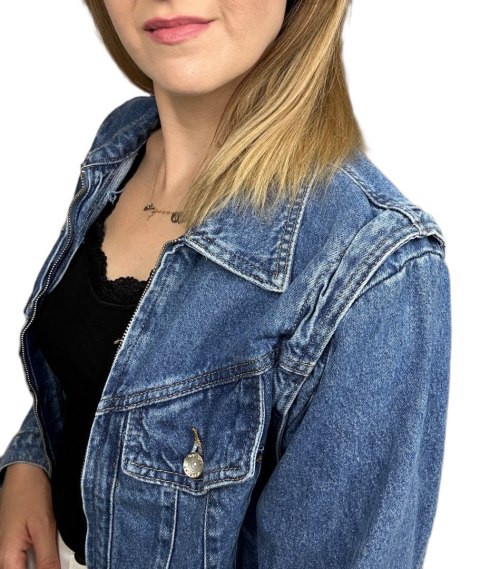 Niebieska jeans krótka kurtka jeansowa katana bomberka suwak M. Sara XS Niebieska jeans krótka kurtka jeansowa katana bomberka suwak M. Sara XS