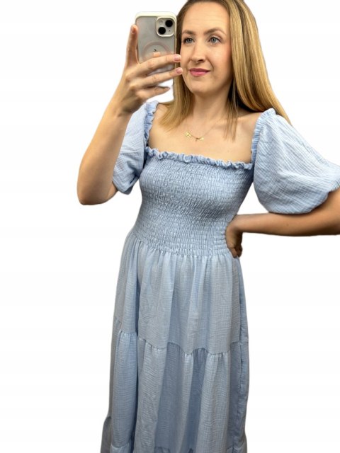 Piękna muślinowa muślin bawełna maxi długa hiszpanka luźna rękawki M L XL Piękna muślinowa muślin bawełna maxi długa hiszpanka luźna rękawki M L XL