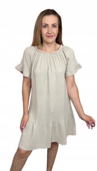 Sukienka muślinowa luźna falbanka muślin oversize hiszpanka M L XL