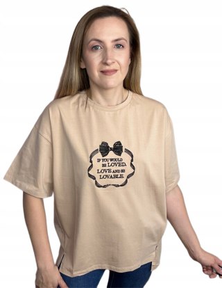 T-shirt koszulka haft luźna oversize bawełna rozcięcia The Fancy M L XL XXL