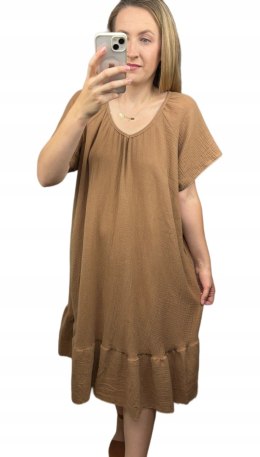 Dłuższa midi sukienka oversize luźna zwiewna muślinowa falbanka M L XL XXL
