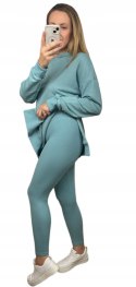 Komplet dresowy luźna bluza legginsy rozcięcia bawełna Aszmi Style S M L