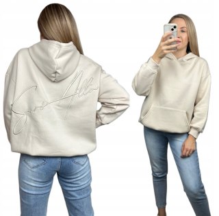 Luźna bluza oversize kangurka z kapturem haft bawełniana ocieplana S M L XL