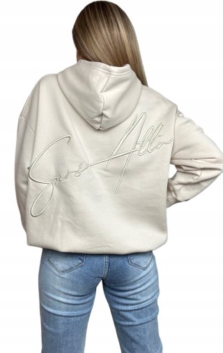 Luźna bluza oversize kangurka z kapturem haft bawełniana ocieplana S M L XL