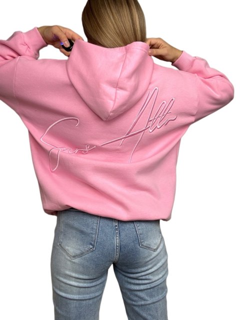 Luźna bluza oversize kangurka z kapturem haft bawełniana ocieplana S M L XL Luźna bluza oversize kangurka z kapturem haft bawełniana ocieplana S M L XL