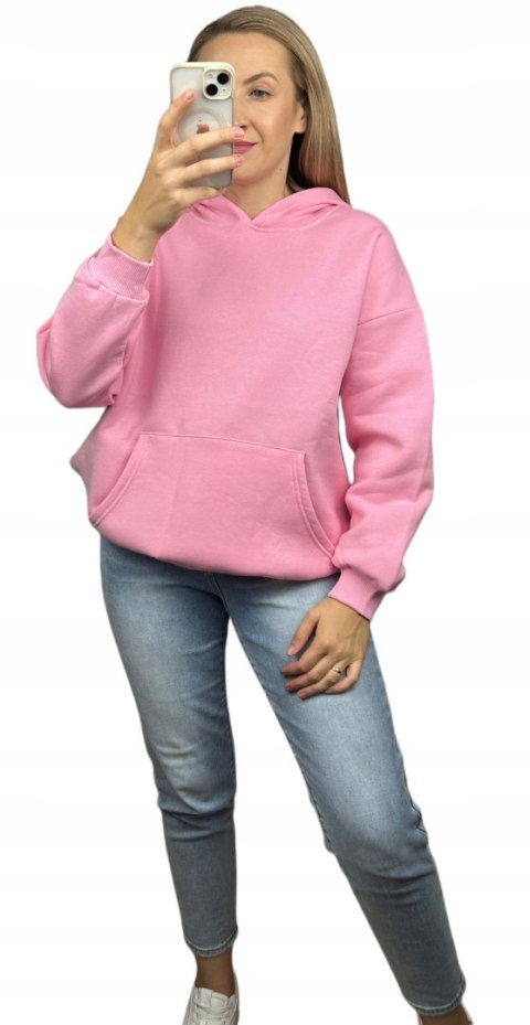 Luźna bluza oversize kangurka z kapturem haft bawełniana ocieplana S M L XL Luźna bluza oversize kangurka z kapturem haft bawełniana ocieplana S M L XL
