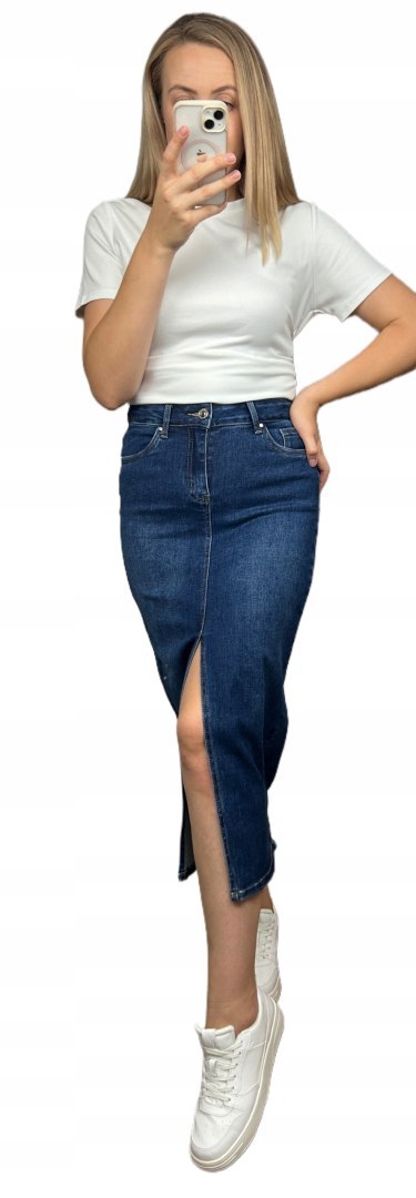 Spódnica jeansowa ciemny jeans rozcięcie ołówkowa midi Goodies S 36 Spódnica jeansowa ciemny jeans rozcięcie ołówkowa midi Goodies S 36