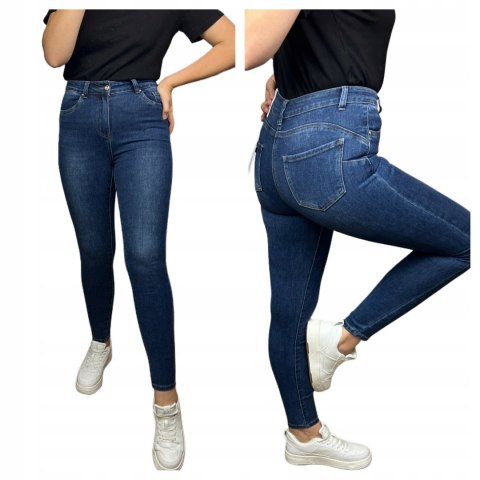 Spodnie jeansowe jeansy wysoki stan ciemne granatowe push-up Goodies S 36