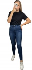Spodnie jeansowe jeansy wysoki stan ciemne granatowe push-up Goodies S 36