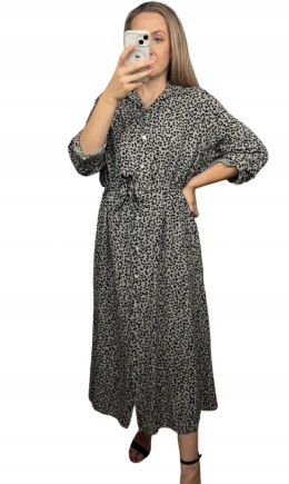 Szmizjerka maxi długa luźna guziki panterka cętki długi rękaw M L XL XXL