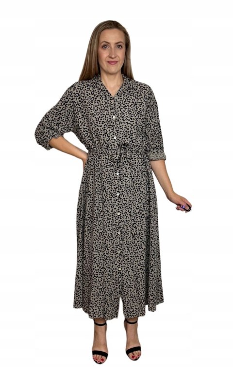 Szmizjerka maxi długa luźna guziki panterka cętki długi rękaw M L XL XXL Szmizjerka maxi długa luźna guziki panterka cętki długi rękaw M L XL XXL