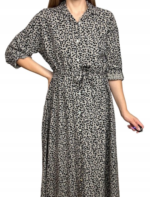 Szmizjerka maxi długa luźna guziki panterka cętki długi rękaw M L XL XXL Szmizjerka maxi długa luźna guziki panterka cętki długi rękaw M L XL XXL