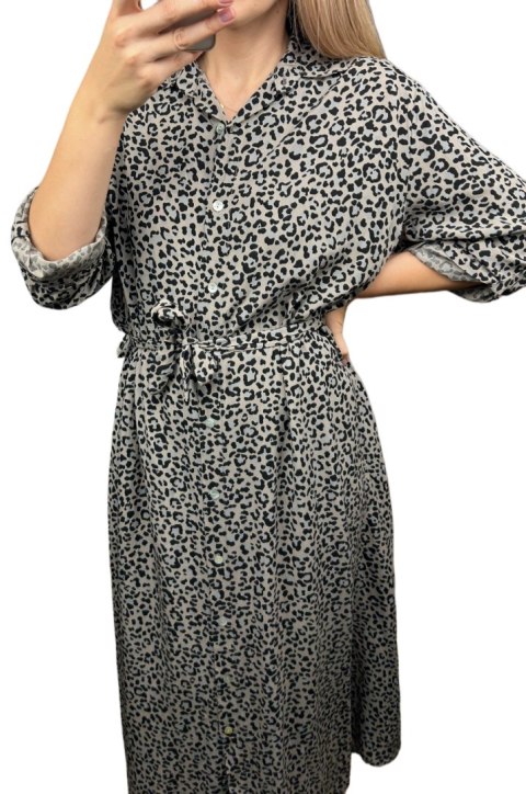 Szmizjerka maxi długa luźna guziki panterka cętki długi rękaw M L XL XXL Szmizjerka maxi długa luźna guziki panterka cętki długi rękaw M L XL XXL