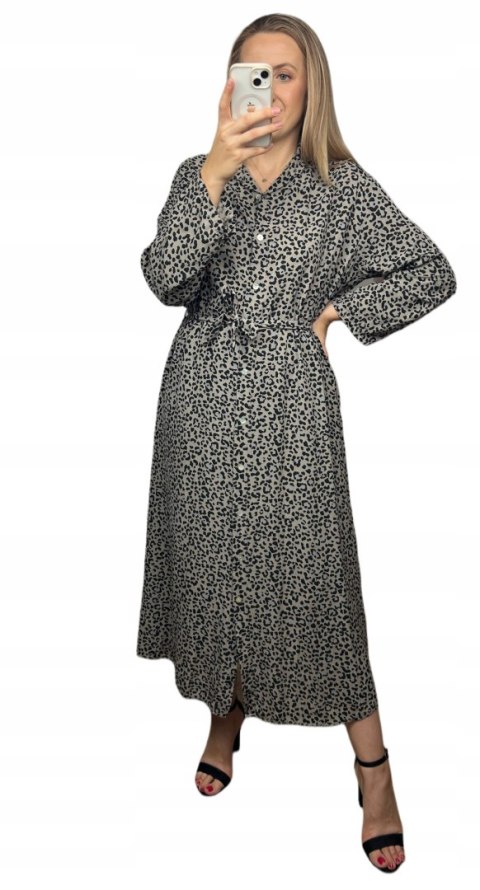 Szmizjerka maxi długa luźna guziki panterka cętki długi rękaw M L XL XXL Szmizjerka maxi długa luźna guziki panterka cętki długi rękaw M L XL XXL