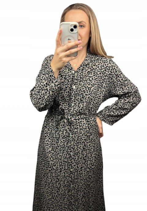 Szmizjerka maxi długa luźna guziki panterka cętki długi rękaw M L XL XXL Szmizjerka maxi długa luźna guziki panterka cętki długi rękaw M L XL XXL