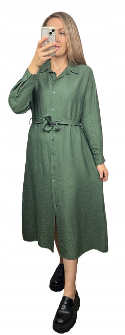 Długa sukienka szmizjerka koszulowa długi rękaw guziki luźna wiskoza M L XL Długa sukienka szmizjerka koszulowa długi rękaw guziki luźna wiskoza M L XL