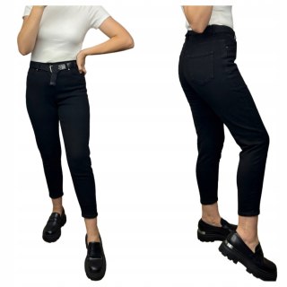 Spodnie jeansowe jeansy wysoki stan mom fit pasek czarne Moon Girl S