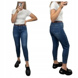 Spodnie jeansowe jeansy wysoki stan mom fit pasek niebieskie Moon Girl L