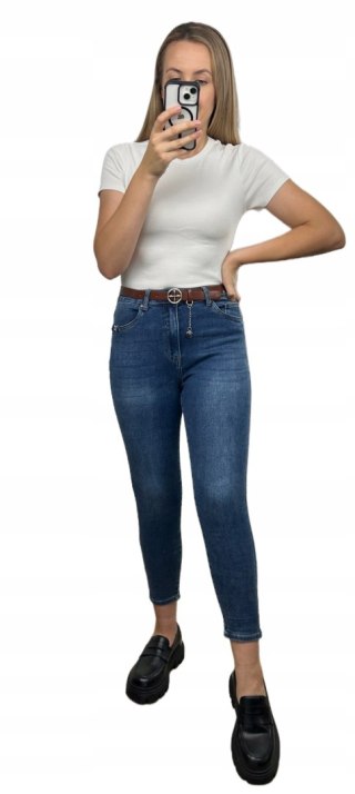 Spodnie jeansowe jeansy wysoki stan mom fit pasek niebieskie Moon Girl XS