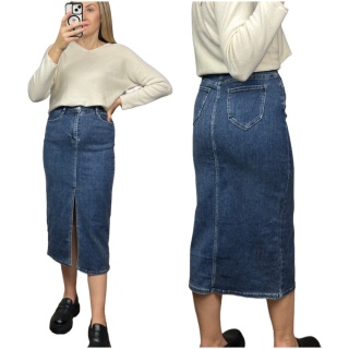 Laulia jeansowa spódnica ołówkowa midi z rozcięciem niebieski jeans 36 S
