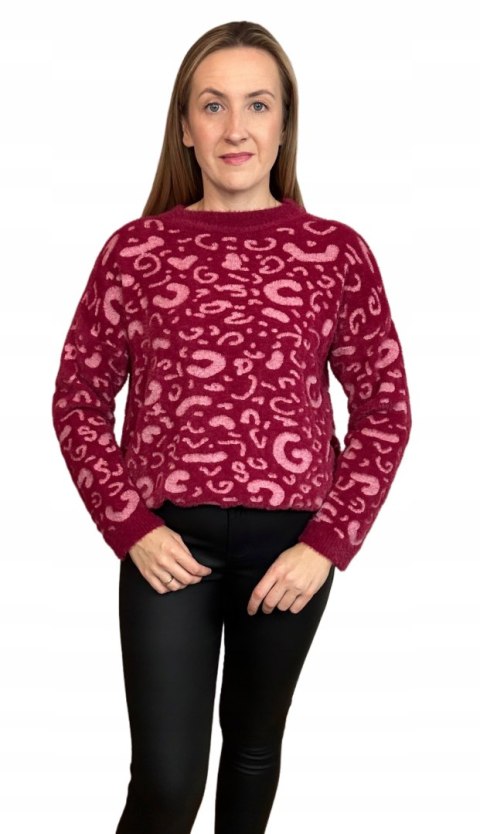 Miękki wzorzysty sweterek oversize luźny panterka cętki wiskoza wełna Miękki wzorzysty sweterek oversize luźny panterka cętki wiskoza wełna