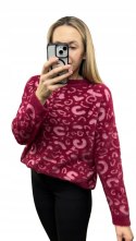 Miękki wzorzysty sweterek oversize luźny panterka cętki wiskoza wełna