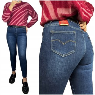 M.Sara ciemne spodnie skinny jeansy damskie rurki granatowe dopasowane XS