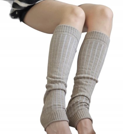 Beżowe ocieplacze getry prążkowane wełna prążek Crazysocks