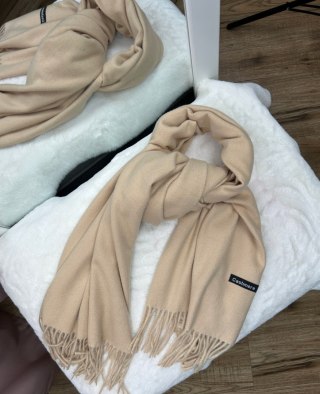 Beżowy duży szal szalik frędzlami gruby wiskoza wełna zima Cashmere