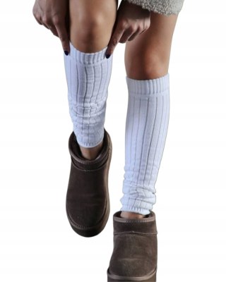 Białe ocieplacze getry prążkowane wełna prążek Crazysocks